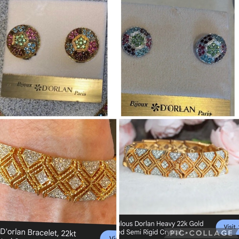 Vtg D’Orlan Gold Tone Pastel & Faux Pearl Necklace Bracelet Earrings Set 3 Piece - Picture 12 of 12
